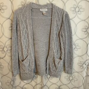 Women's Alfred Dunner Grey Long Sleeve Cardigan Open Front Pockets Size PS